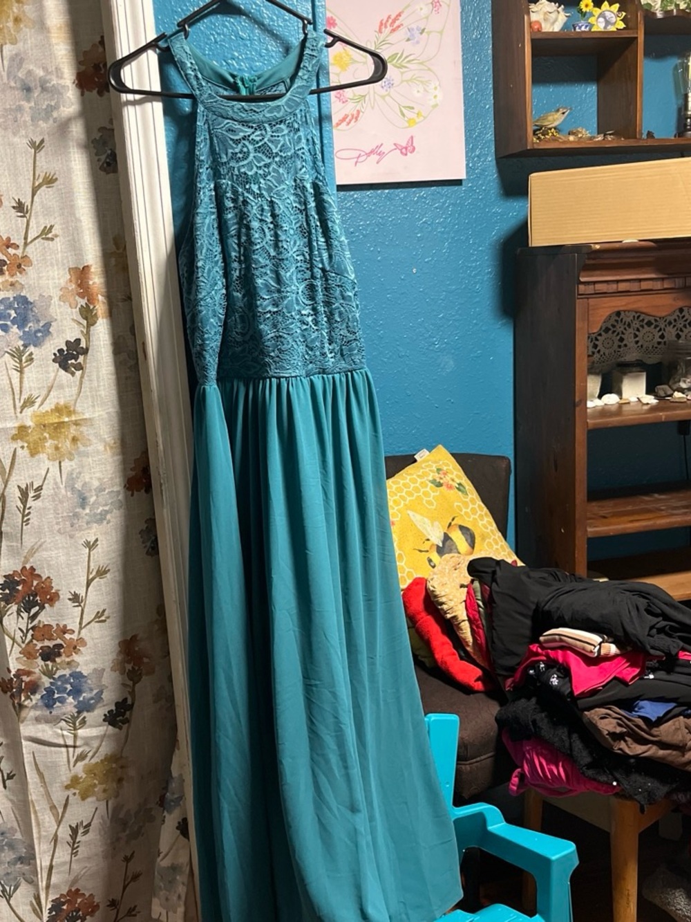 Women's Teal Lace Bodice Maxi Dress